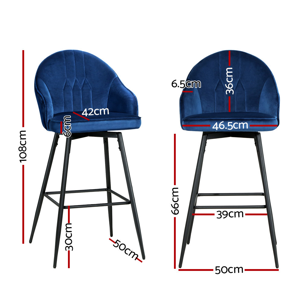 Mesha Velvet Swivel Kitchen Bar Stool Set of 2 – Blue