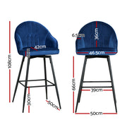 Mesha Velvet Swivel Kitchen Bar Stool Set of 2 – Blue