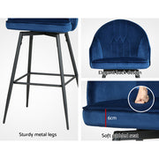 Mesha Velvet Swivel Kitchen Bar Stool Set of 2 – Blue