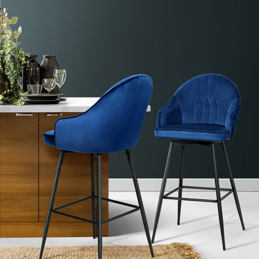 Mesha Velvet Swivel Kitchen Bar Stool Set of 2 – Blue