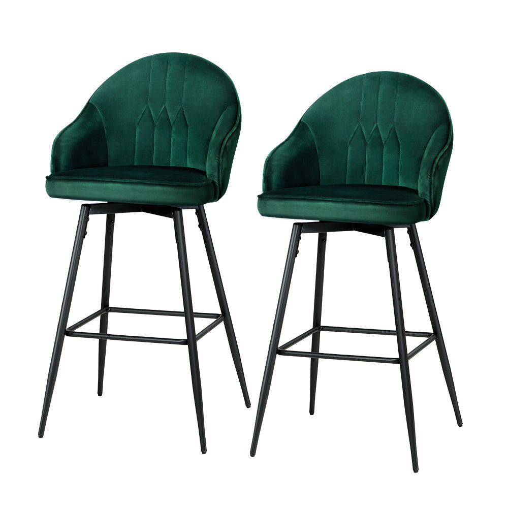 Mesha Velvet Swivel Kitchen Bar Stool Set of 2 – Green