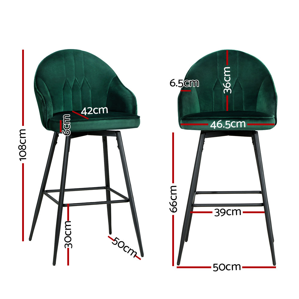 Mesha Velvet Swivel Kitchen Bar Stool Set of 2 – Green