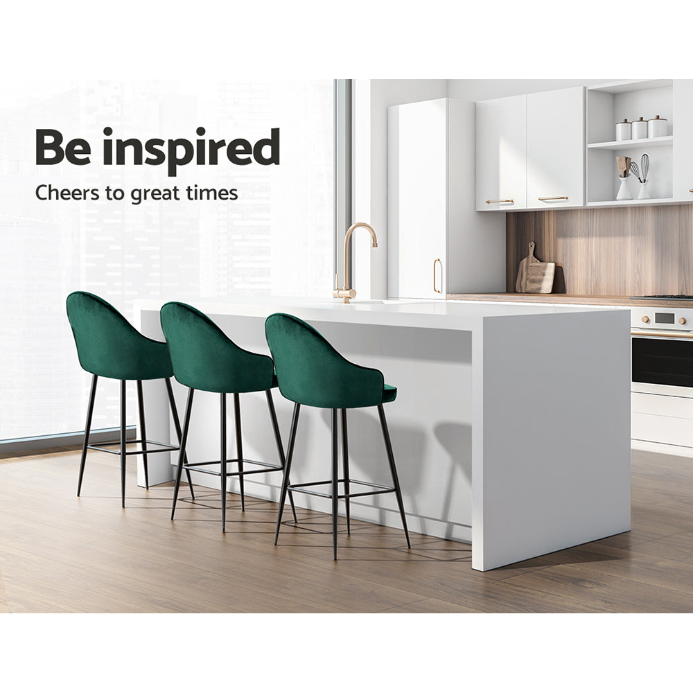Mesha Velvet Swivel Kitchen Bar Stool Set of 2 – Green