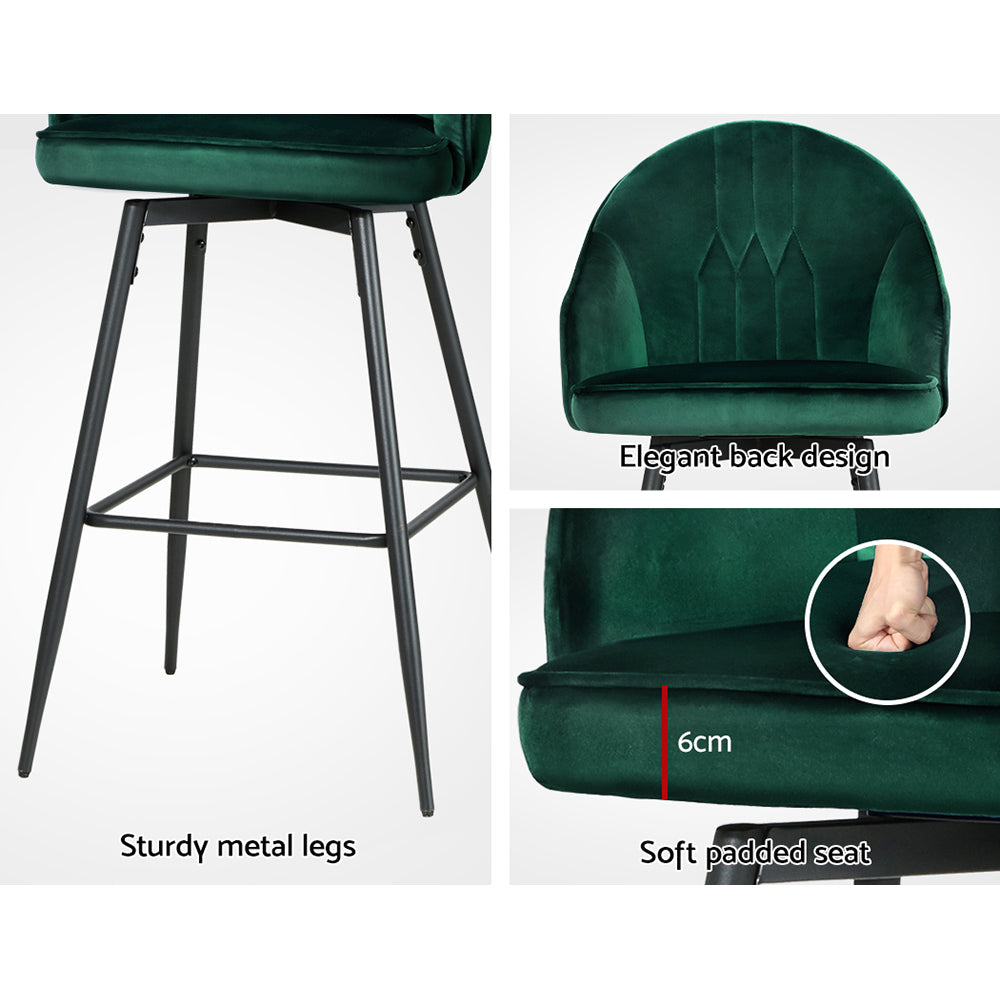 Mesha Velvet Swivel Kitchen Bar Stool Set of 2 – Green