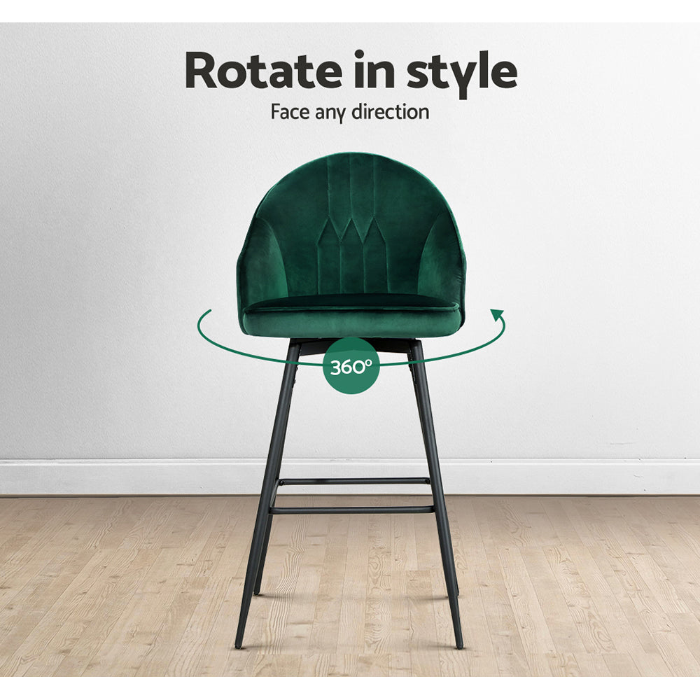 Mesha Velvet Swivel Kitchen Bar Stool Set of 2 – Green