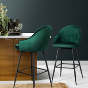 Mesha Velvet Swivel Kitchen Bar Stool Set of 2 – Green