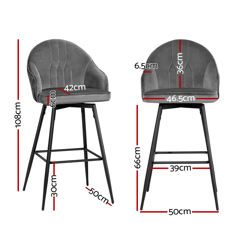 Mesha Velvet Swivel Kitchen Bar Stool Set of 2 – Grey