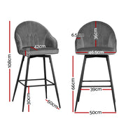 Mesha Velvet Swivel Kitchen Bar Stool Set of 2 – Grey