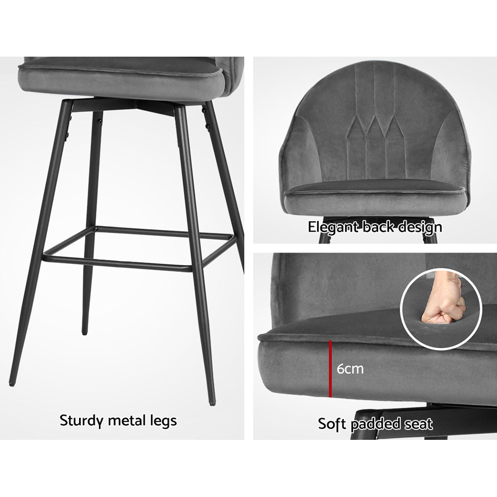 Mesha Velvet Swivel Kitchen Bar Stool Set of 2 – Grey