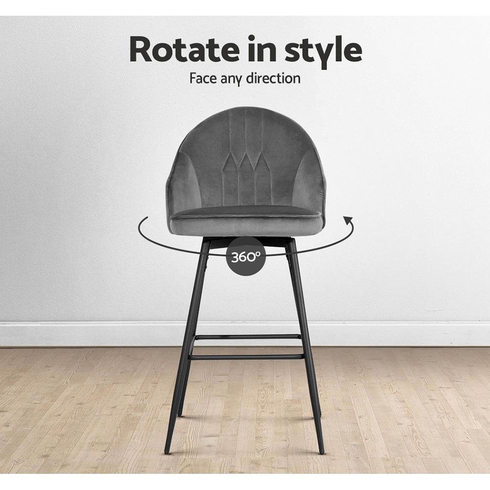 Mesha Velvet Swivel Kitchen Bar Stool Set of 2 – Grey
