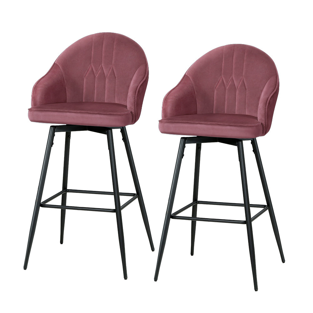 Mesha Velvet Swivel Kitchen Bar Stool Set of 2 – Pink