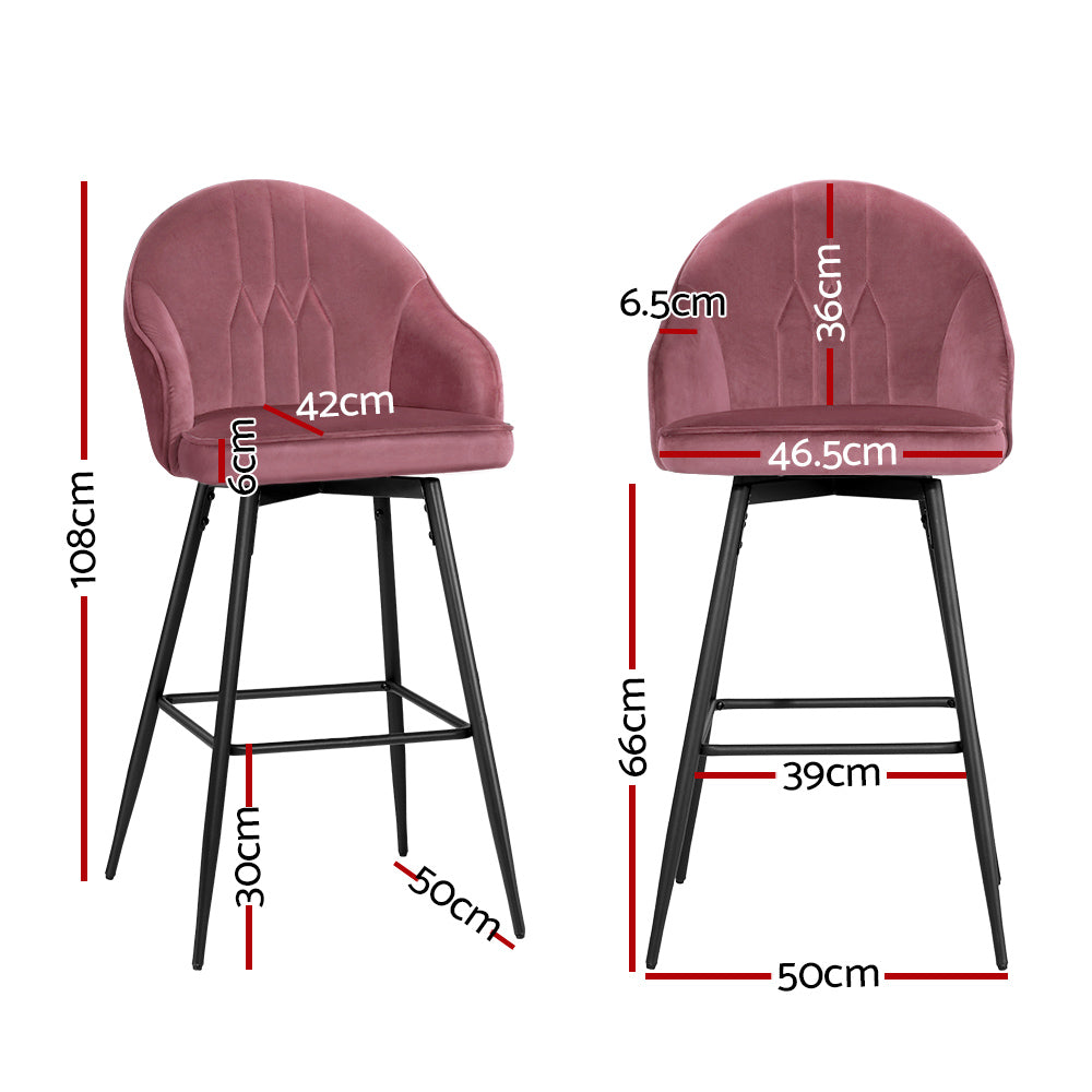 Mesha Velvet Swivel Kitchen Bar Stool Set of 2 – Pink