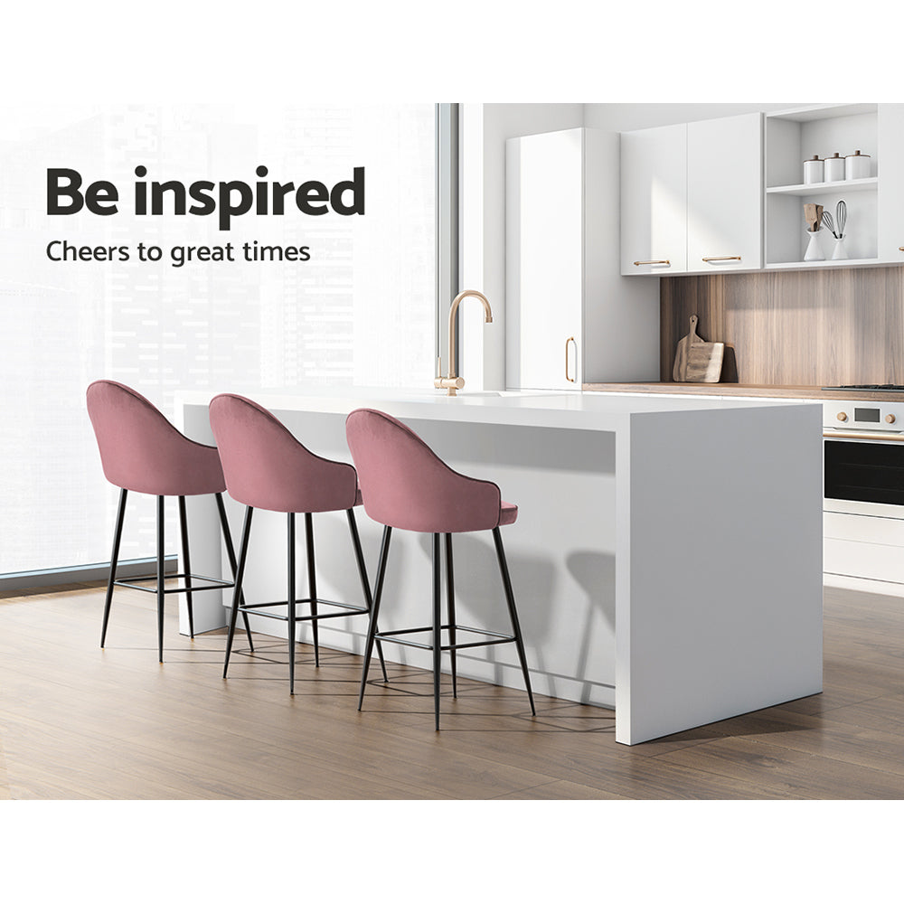 Mesha Velvet Swivel Kitchen Bar Stool Set of 2 – Pink
