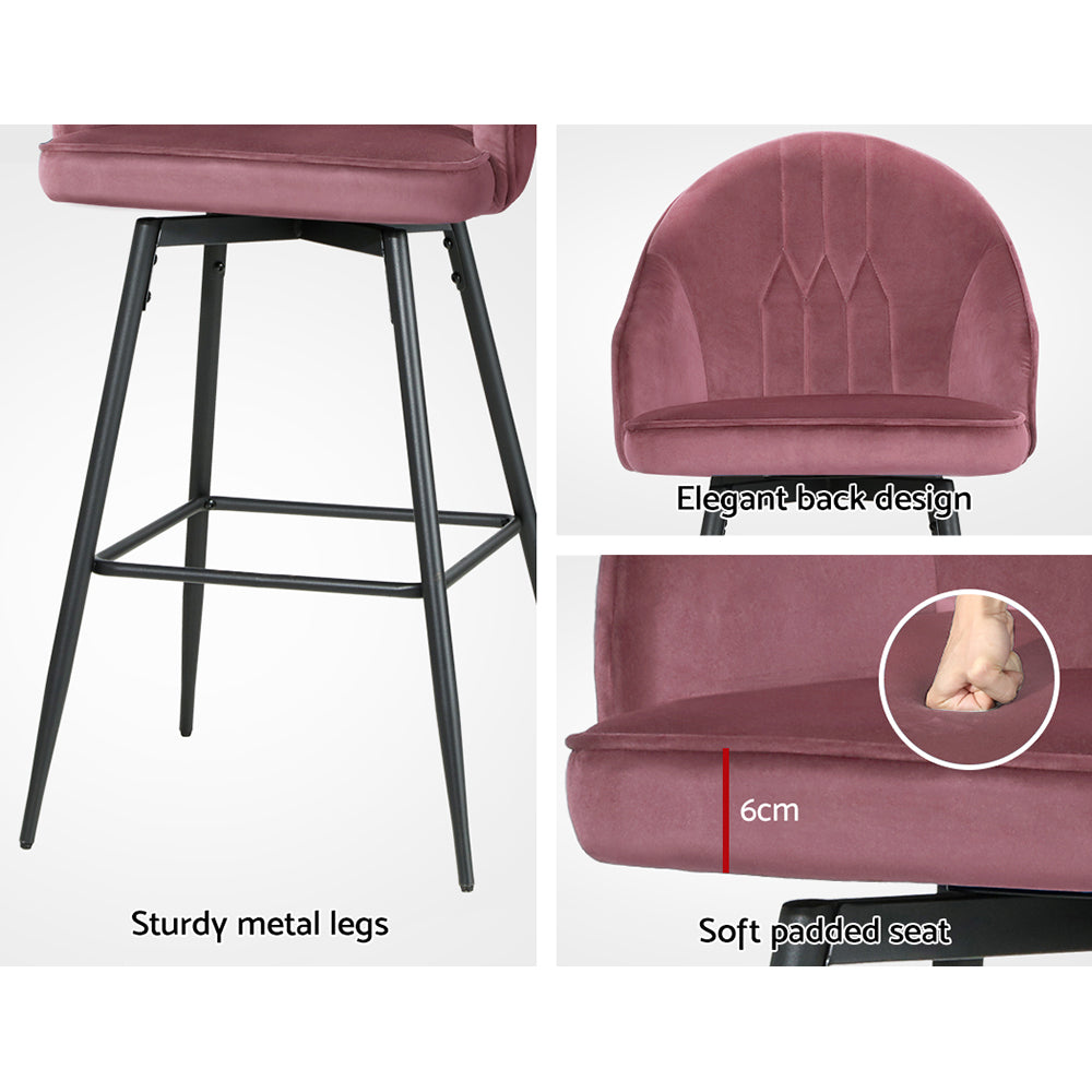 Mesha Velvet Swivel Kitchen Bar Stool Set of 2 – Pink