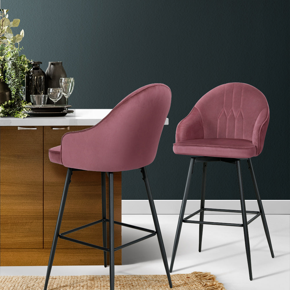 Mesha Velvet Swivel Kitchen Bar Stool Set of 2 – Pink