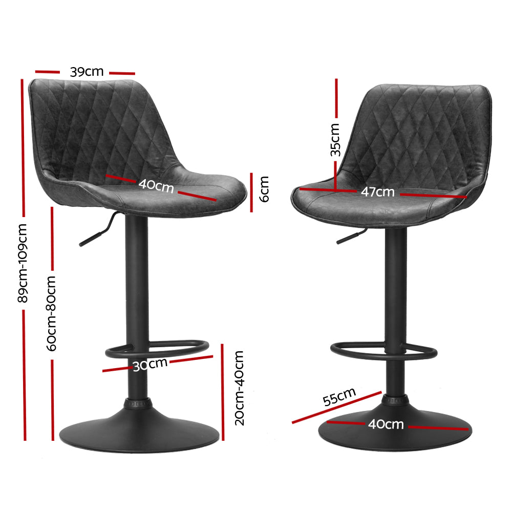 Rushal PU Leather Gas-Lift Swivel Kitchen Bar Stool Set of 2 – Black