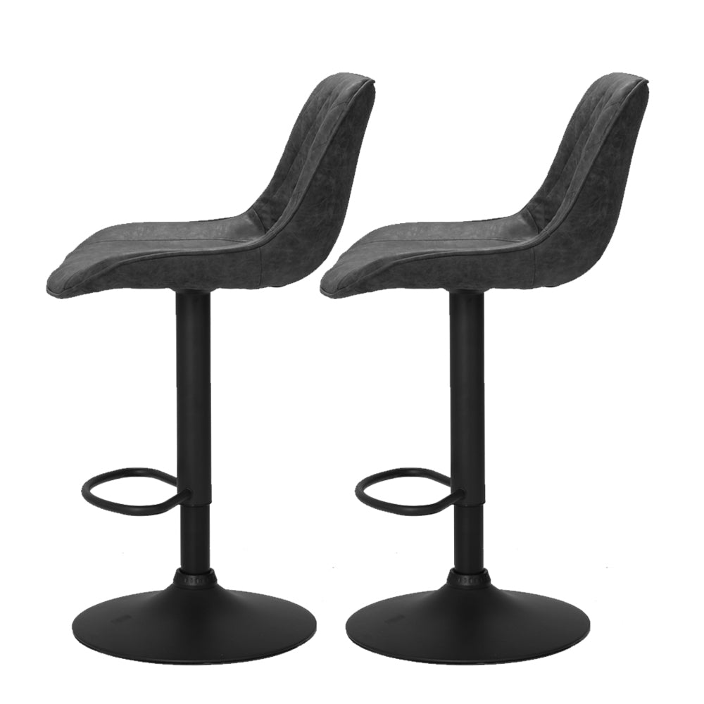 Rushal PU Leather Gas-Lift Swivel Kitchen Bar Stool Set of 2 – Black