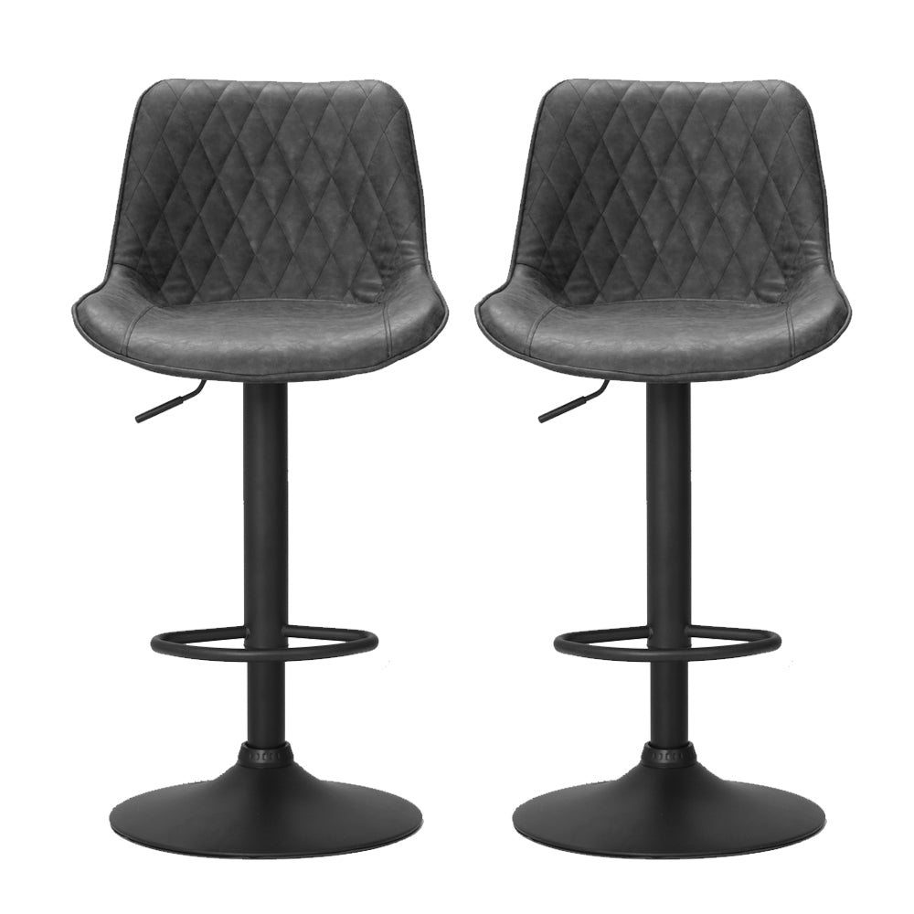 Rushal PU Leather Gas-Lift Swivel Kitchen Bar Stool Set of 2 – Black