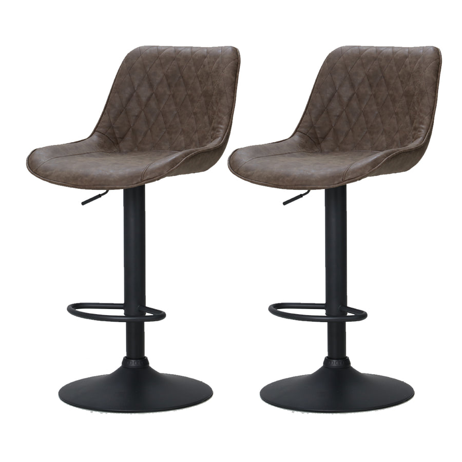 Rushal PU Leather Gas-Lift Swivel Kitchen Bar Stool Set of 2 – Brown