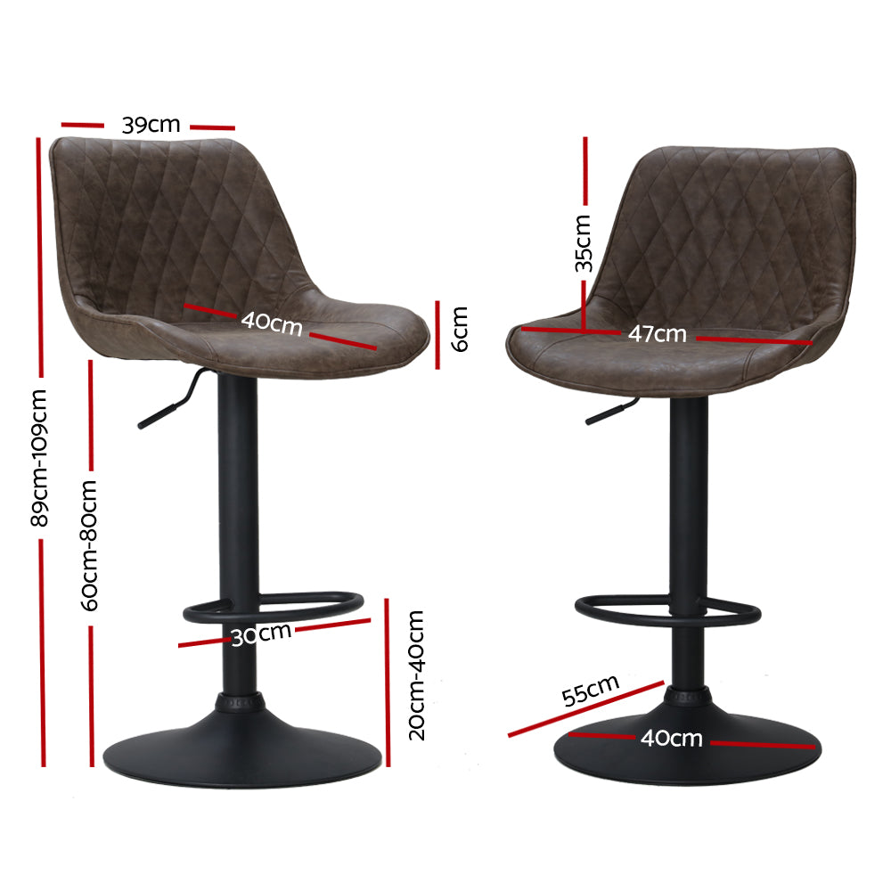 Rushal PU Leather Gas-Lift Swivel Kitchen Bar Stool Set of 2 – Brown