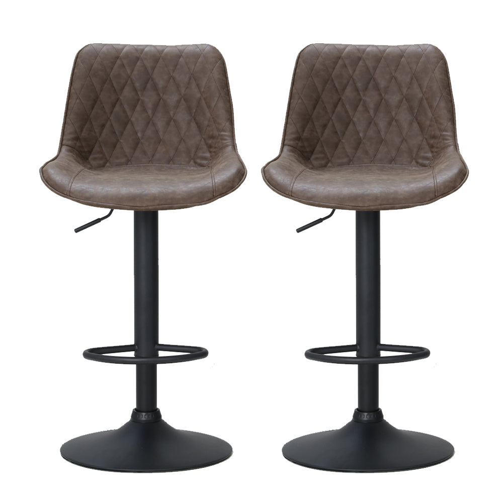 Rushal PU Leather Gas-Lift Swivel Kitchen Bar Stool Set of 2 – Brown