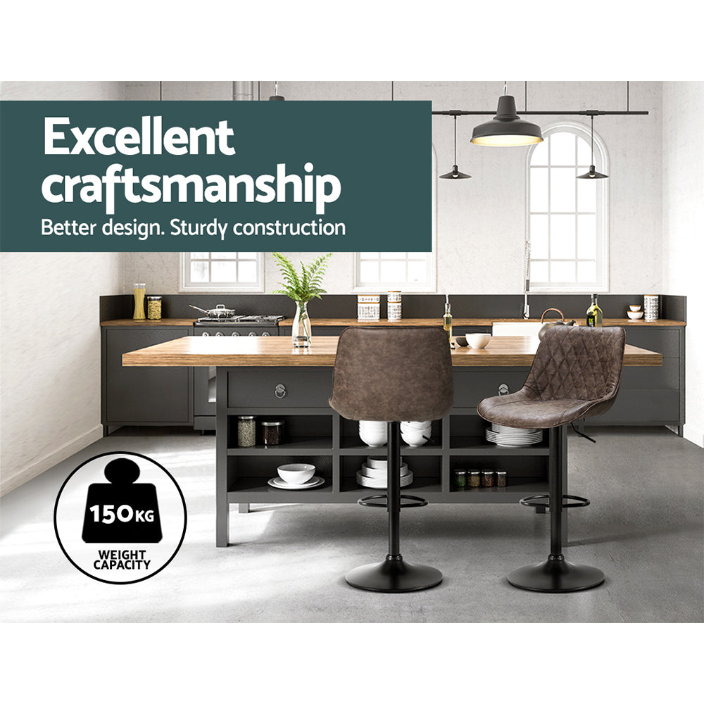 Rushal PU Leather Gas-Lift Swivel Kitchen Bar Stool Set of 2 – Brown