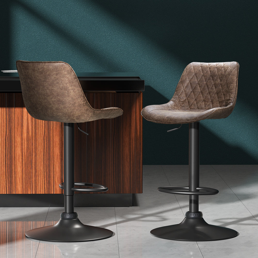 Rushal PU Leather Gas-Lift Swivel Kitchen Bar Stool Set of 2 – Brown