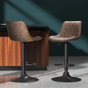 Rushal PU Leather Gas-Lift Swivel Kitchen Bar Stool Set of 2 – Brown