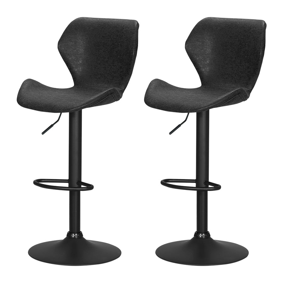 Frawley PU Leather Gas-Lift Swivel Kitchen Bar Stool Set of 2 – Black