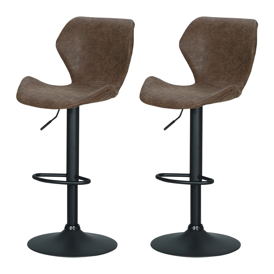 Frawley PU Leather Gas-Lift Swivel Kitchen Bar Stool Set of 2 – Brown