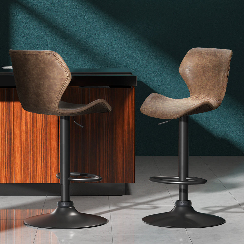 Frawley PU Leather Gas-Lift Swivel Kitchen Bar Stool Set of 2 – Black