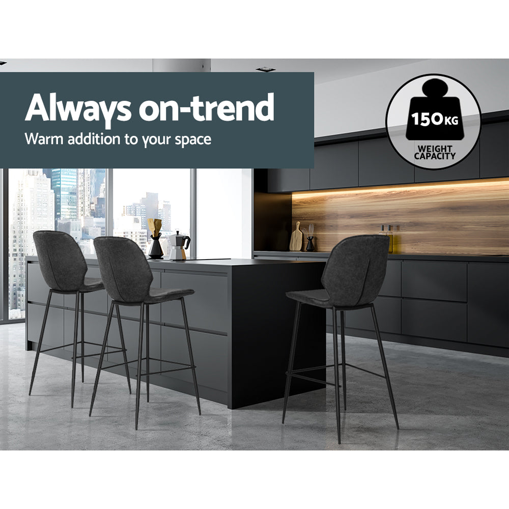 Kingsley PU Leather Kitchen Bar Stool Set of 2 – Black