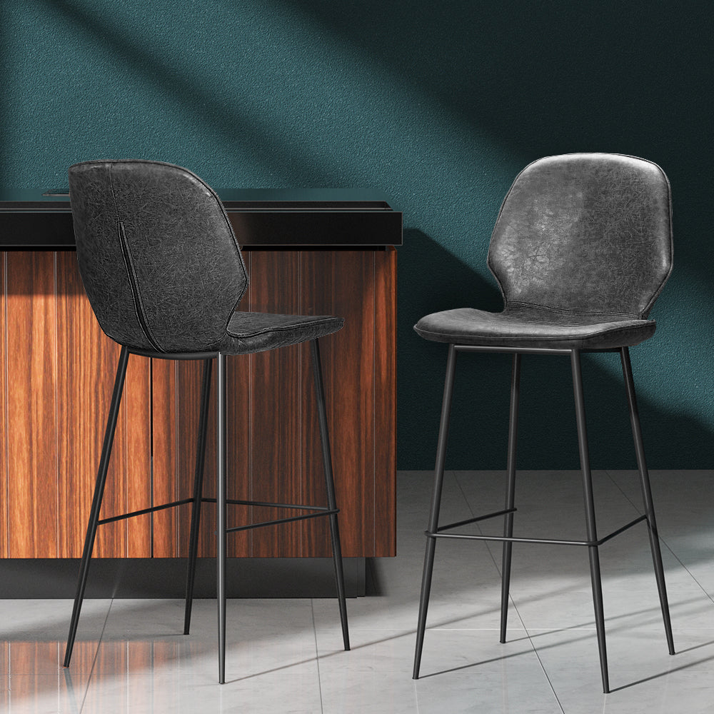 Kingsley PU Leather Kitchen Bar Stool Set of 2 – Black