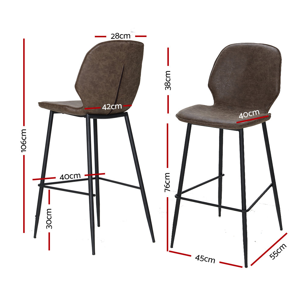Kingsley PU Leather Kitchen Bar Stool Set of 2 – Brown