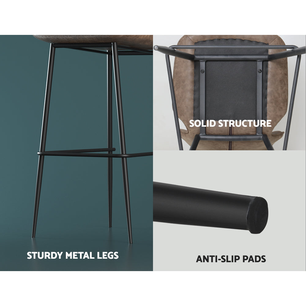 Kingsley PU Leather Kitchen Bar Stool Set of 2 – Brown