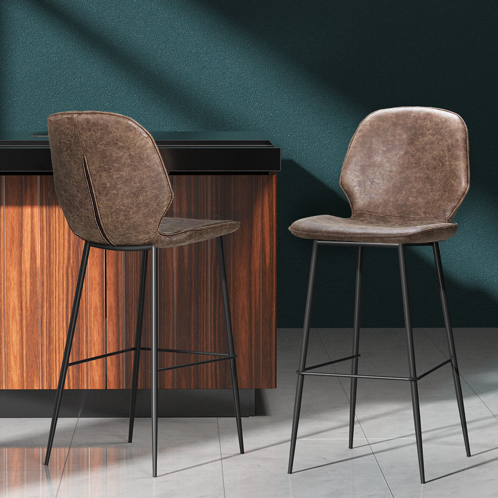 Kingsley PU Leather Kitchen Bar Stool Set of 2 – Brown