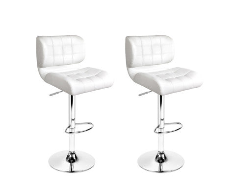 Elara PU Leather Gas-Lift Swivel Kitchen Bar Stool Set of 2 – White