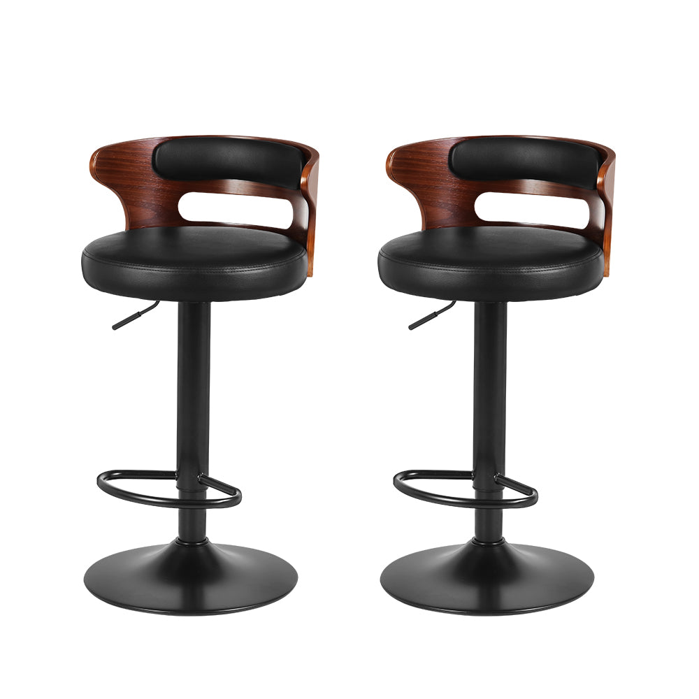 Gabriel PU Leather Gas-Lift Swivel Kitchen Bar Stool Set of 2 – Black