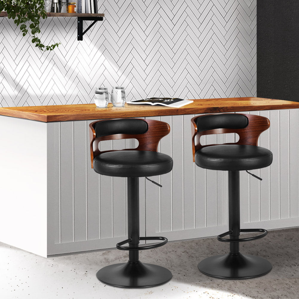Gabriel PU Leather Gas-Lift Swivel Kitchen Bar Stool Set of 2 – Black