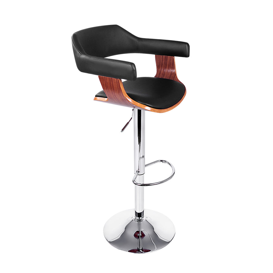 Selina PU Leather Gas-Lift Swivel Kitchen Bar Stool – Black & Wood