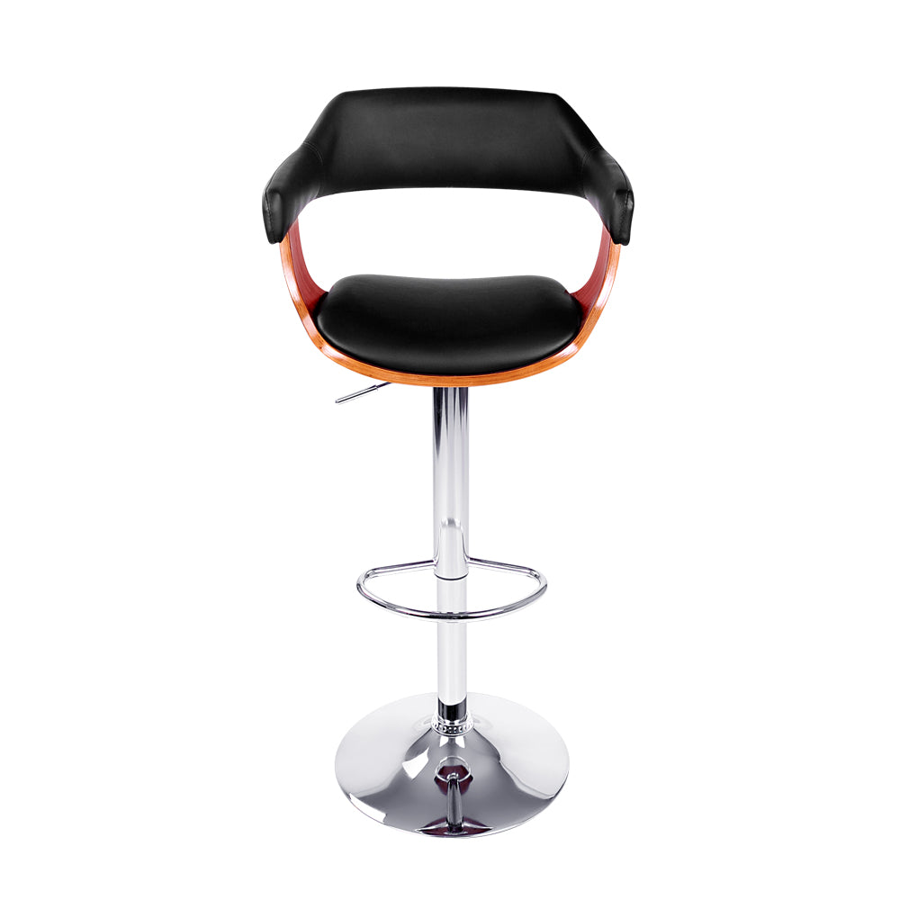 Selina PU Leather Gas-Lift Swivel Kitchen Bar Stool – Black & Wood