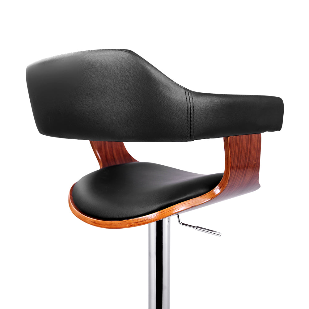 Selina PU Leather Gas-Lift Swivel Kitchen Bar Stool – Black & Wood