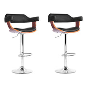 Selina PU Leather Gas-Lift Swivel Kitchen Bar Stool Set of 2 – Black & Wood