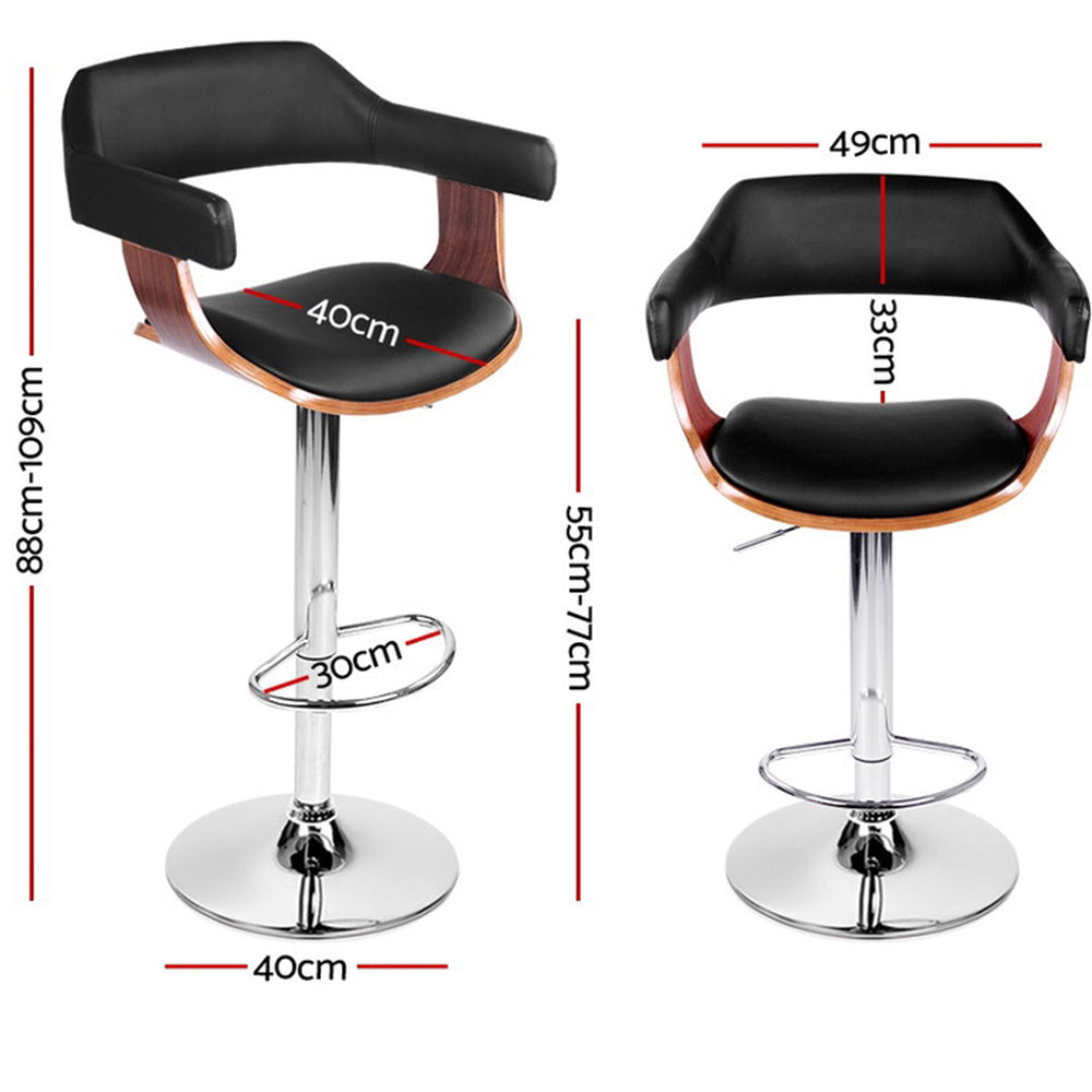 Selina PU Leather Gas-Lift Swivel Kitchen Bar Stool Set of 2 – Black & Wood