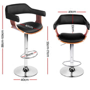 Selina PU Leather Gas-Lift Swivel Kitchen Bar Stool Set of 2 – Black & Wood