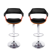 Selina PU Leather Gas-Lift Swivel Kitchen Bar Stool Set of 2 – Black & Wood