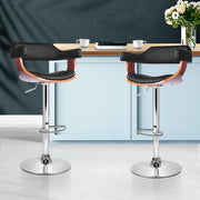 Selina PU Leather Gas-Lift Swivel Kitchen Bar Stool Set of 2 – Black & Wood