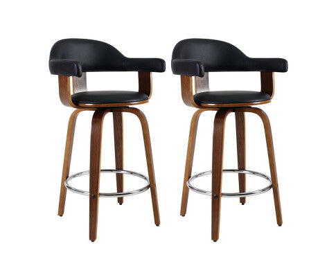 Priscus PU Leather Swivel Bar Stool Set of 2 – Black