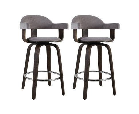 Priscus PU Suede Wooden Swivel Kitchen Bar Stool Set of 2 – Grey