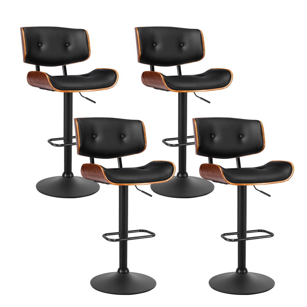 Cherry PU Leather Gas-Lift Swivel Kitchen Bar Stool Set of 4 – Black